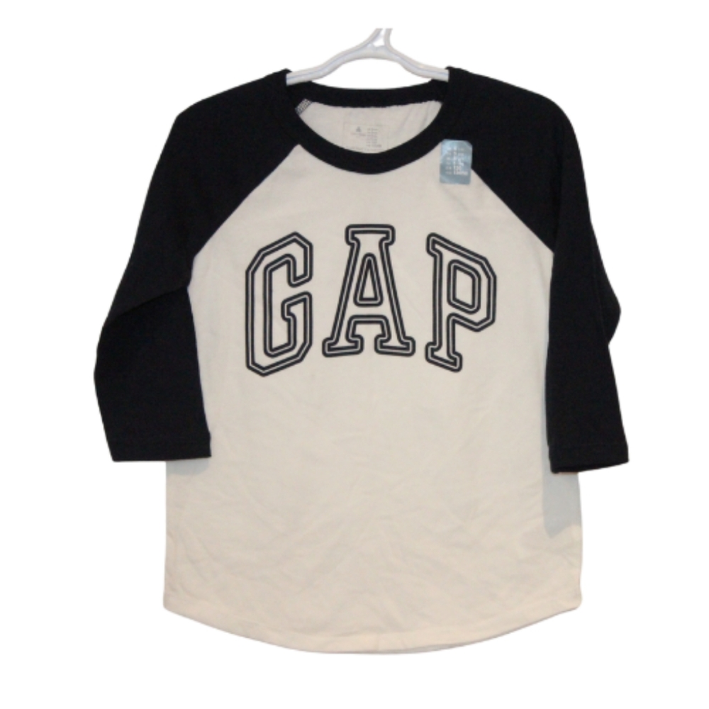 2/$20 🏷 Gap White & Black Logo Raglan Long Sleeve Size 5 BNWT